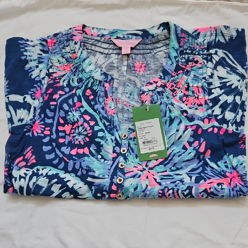 Lilly Pulitzer Colorful Floral Button-Up Blouse